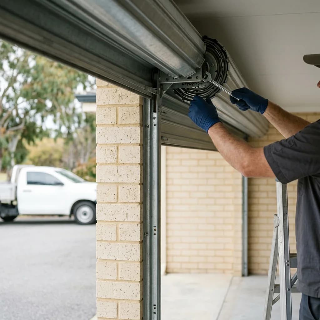 Roller Door Repairs & Servicing in Perth — Perth's default door, and the one we work on most — barrels, curtains, guides and bottom rails.